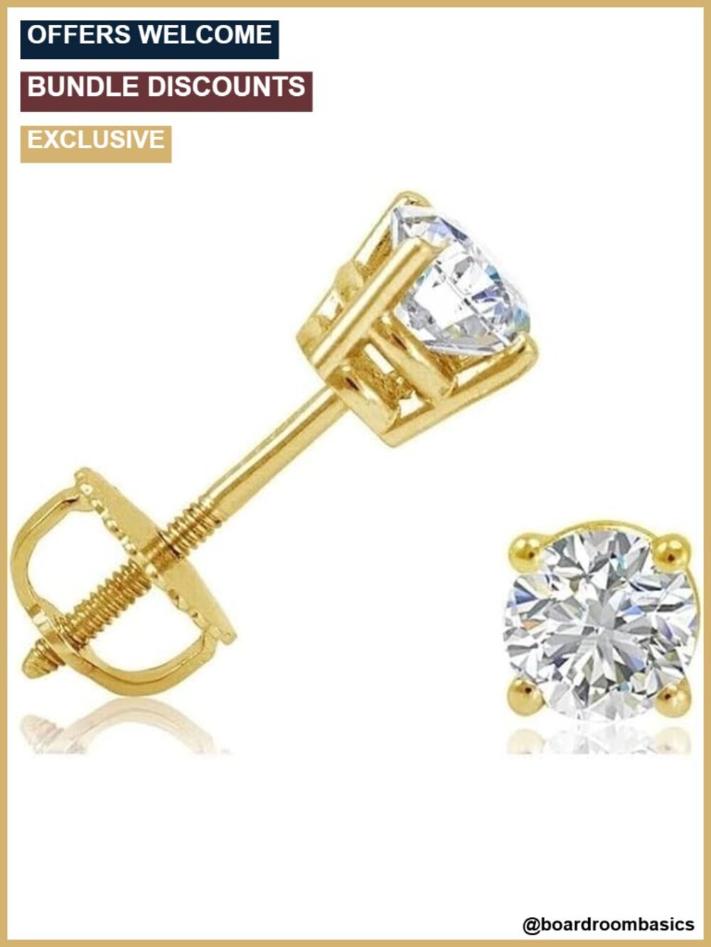1/2 Ct Lab Grown Diamond Stud Earrings 14K Yellow Gold Screw Back